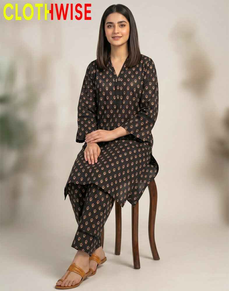 Zayra - Midnight Black Printed 2 Piece Lawn Suit - Pakistani Women Pret | CLOTHWISE