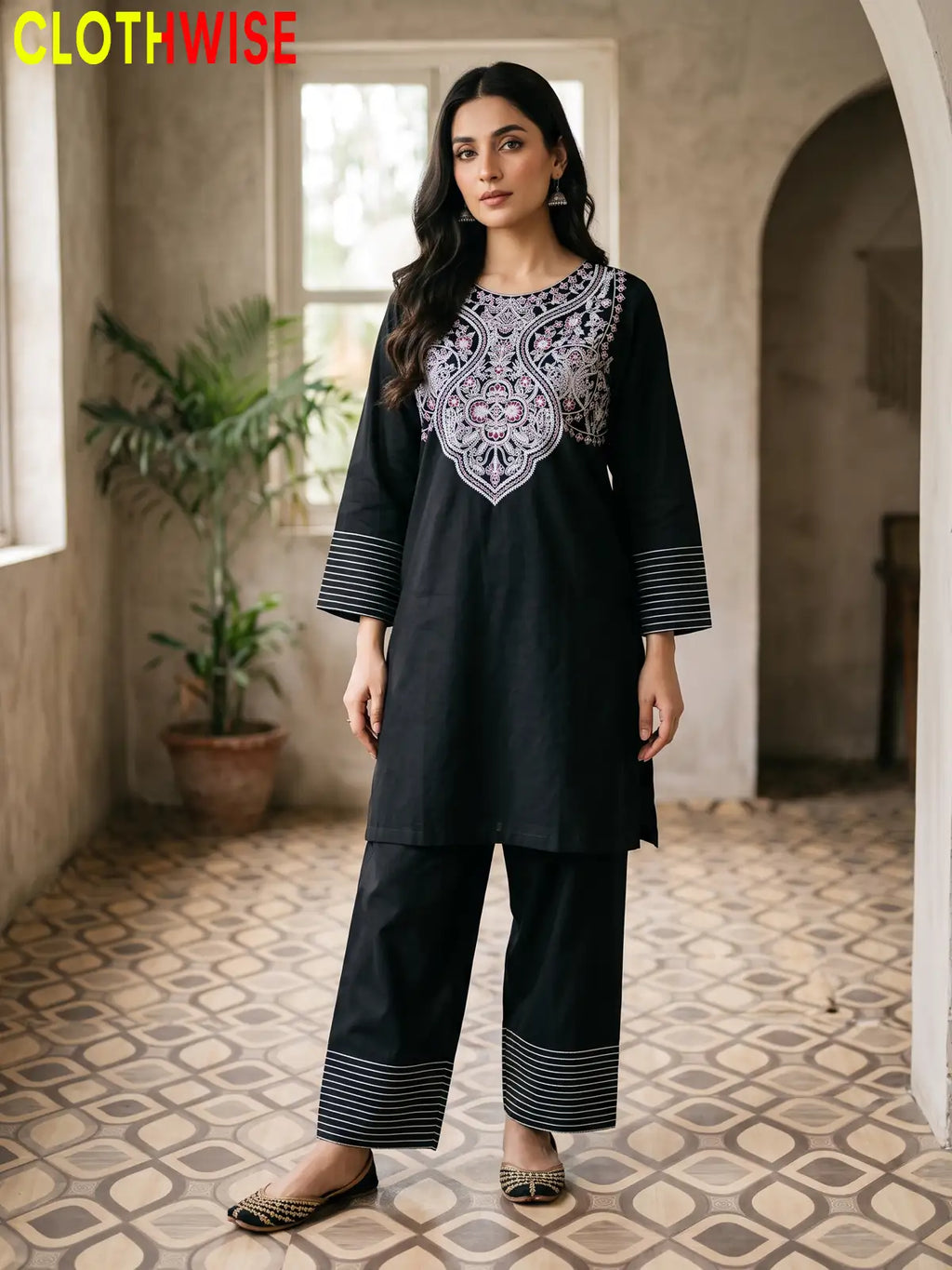 Nisa Embroidered Cotton Co-ord Set for Women | Clothwise