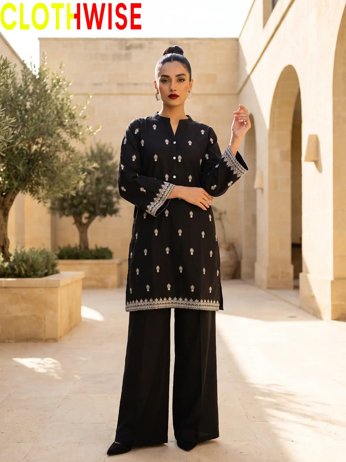 Amal Embroidered Cotton 2-Piece Suit | Booti Kurta with Flapper