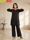 CottonCut Schiffli Embroidered Cotton 2-Piece Suit | Eyelet Kurta with Flapper
