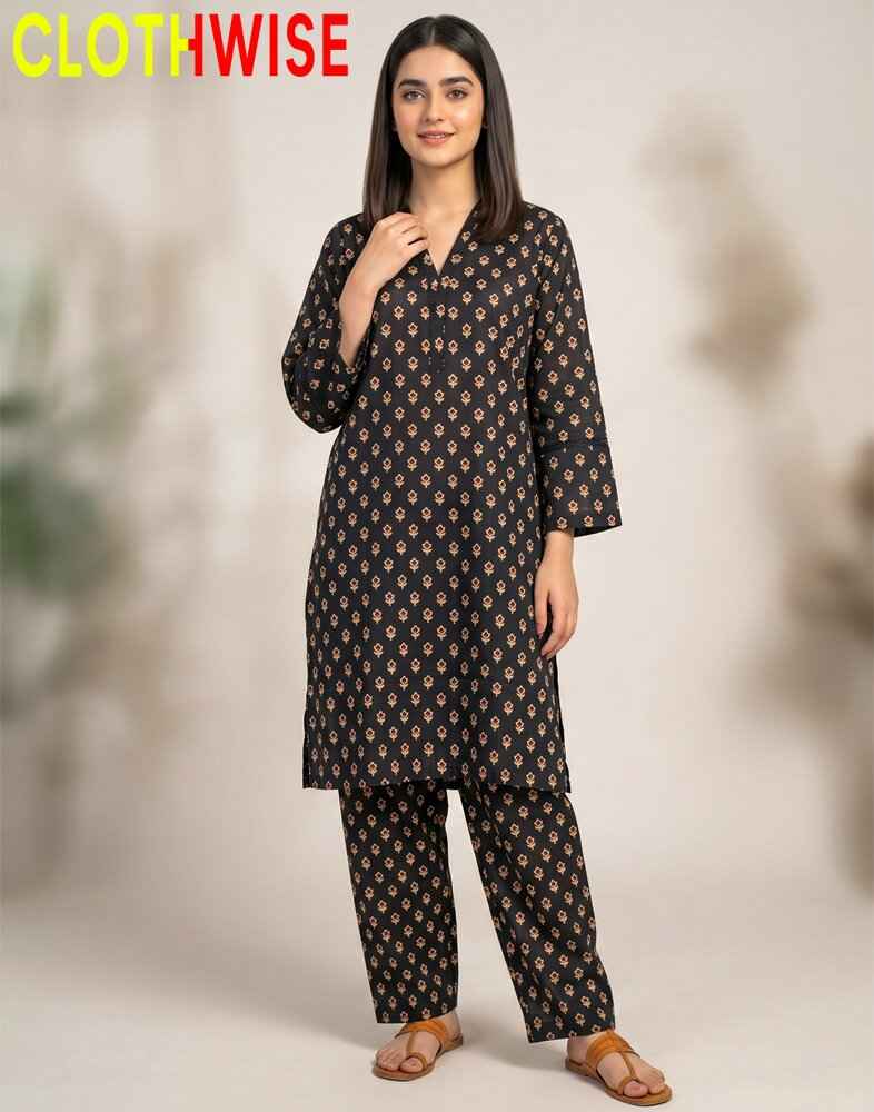 Zayra - Midnight Black Printed 2 Piece Lawn Suit - Pakistani Women Pret | CLOTHWISE