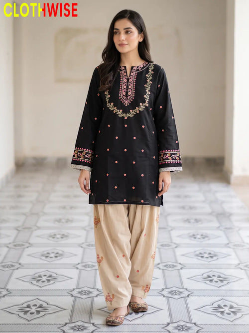 Noor – Embroidered Cotton Kurta with Floral Farshi Shalwar | 2Pc Stitched Suit
