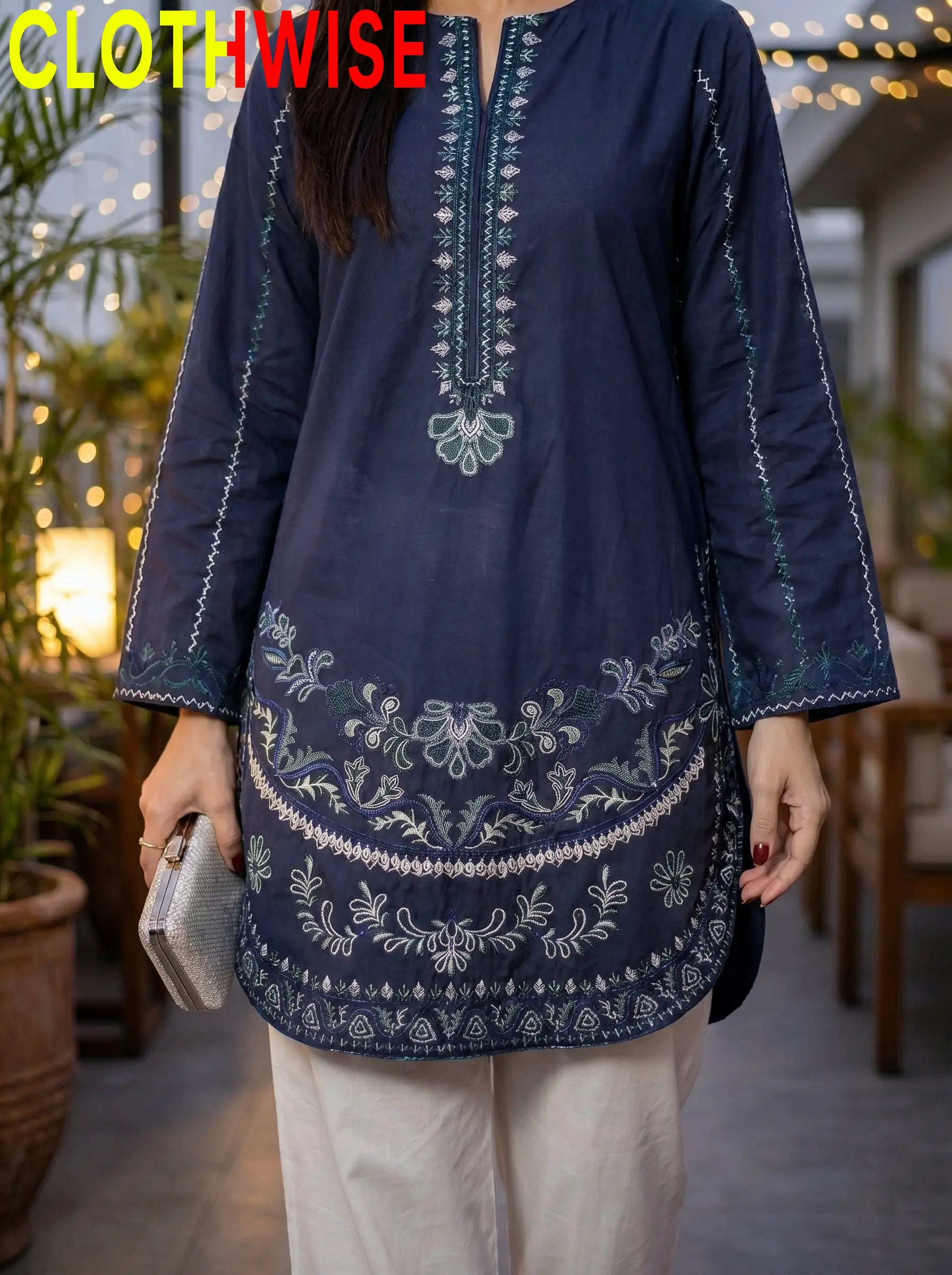 Naqsh Blue Cotton Suit Closeup Embroidery Detail - Clothwise