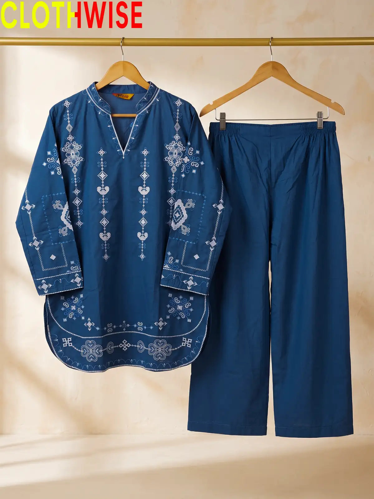 Taana Baana Blue 2-Pc Embroidered Cotton Suit – Hanger Display