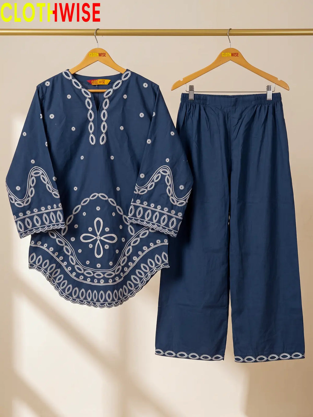 Aarzo embroidered lawn suit blue hanger view