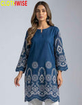 Lumiere – Deep Blue Embroidered Shirt with White Flapper Pant | 2 Piece Summer Set - Pakistani Women Pret | CLOTHWISE