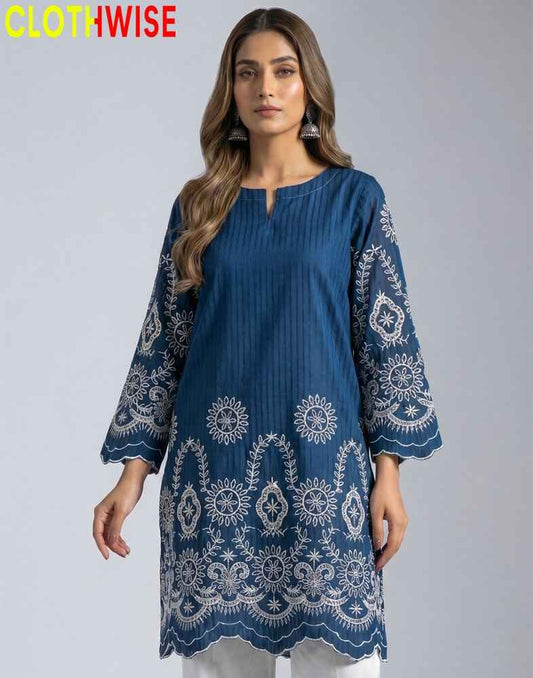Lumiere – Deep Blue Embroidered Shirt with White Flapper Pant | 2 Piece Summer Set - Pakistani Women Pret | CLOTHWISE