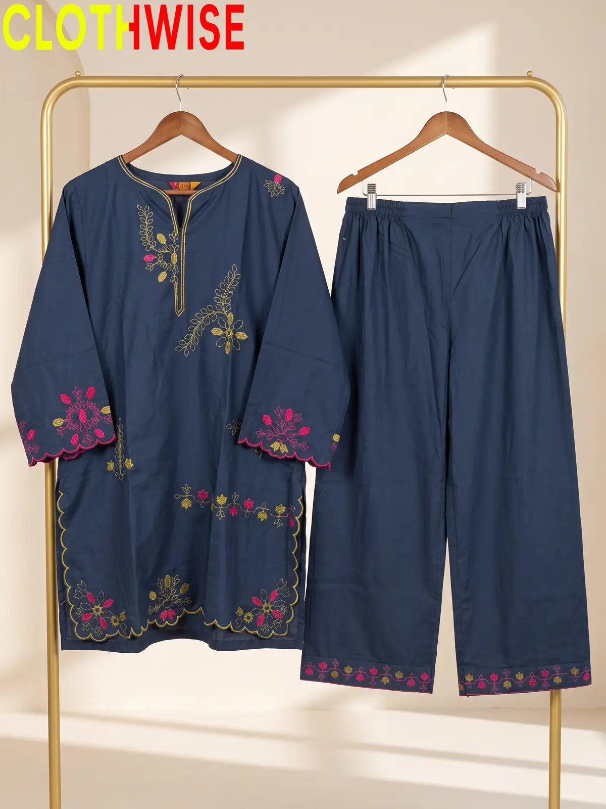 Amber Embroidered Cotton Co-Ord Set | Stitched 2 Piece Suit – CLOTHWISE
