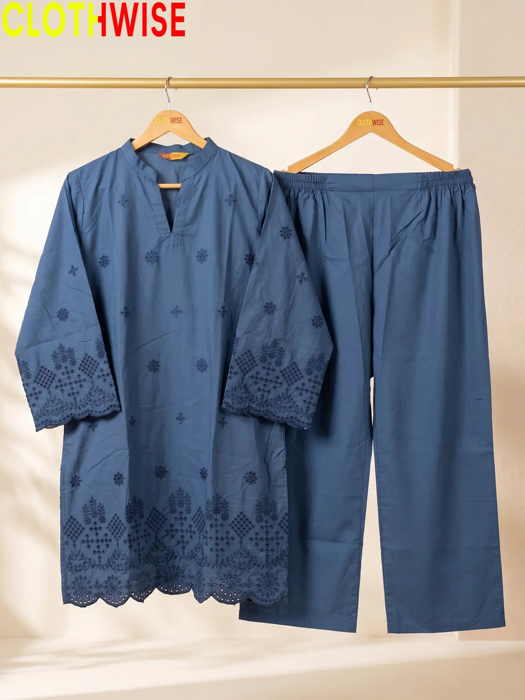 Hijr ChikanKari Eyelet Embroidered Scallop Hem 2 Piece Cotton Suit