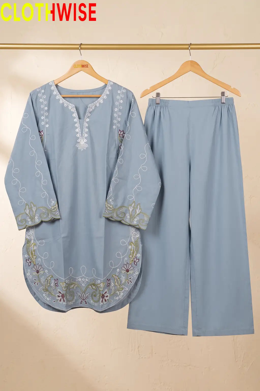 Zarnish Blueish Grey 2-piece embroidered suit - on hanger
