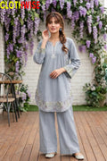 Zarnish Blueish Grey 2-piece embroidered suit - front standing view