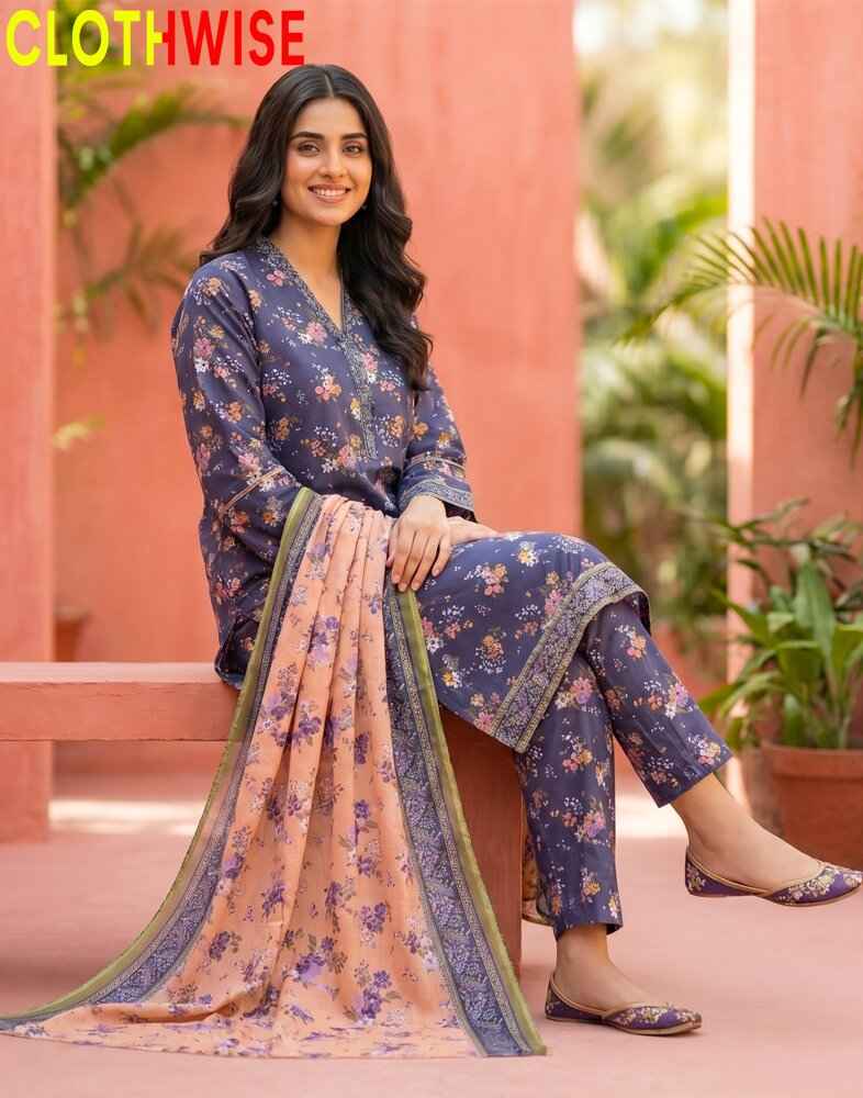 Woman in a floral outfit with 'ClothWise' branding in the background