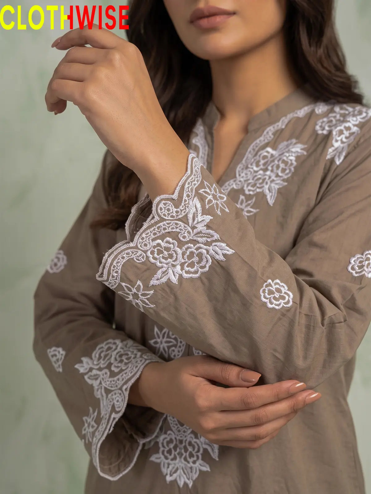 Muskaan Brown Suit – Embroidered Sleeve Detail