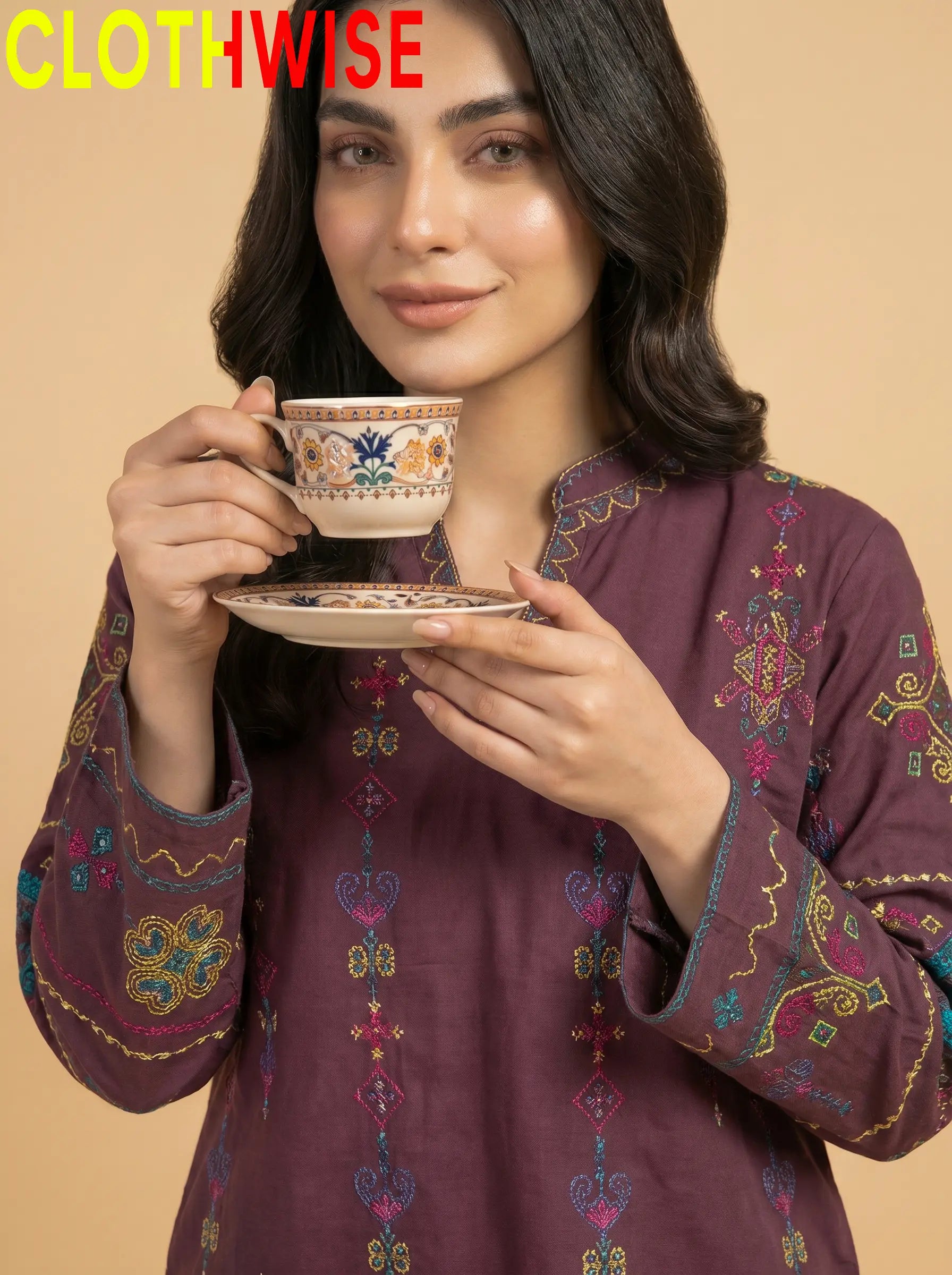 Taana Baana Brownish Purple Co-ord Set – Close-Up Detail View