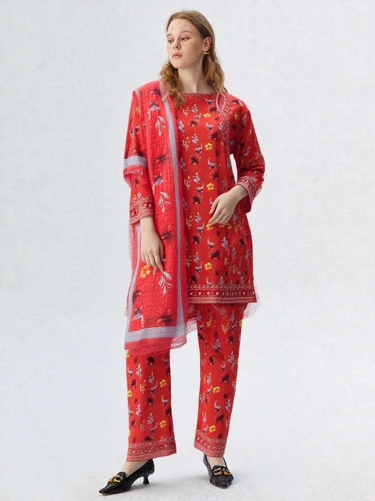 Noor-e-Nawazish – 3 Piece Embroidered Lawn Suit with Embroidered Shirt & Trouser
