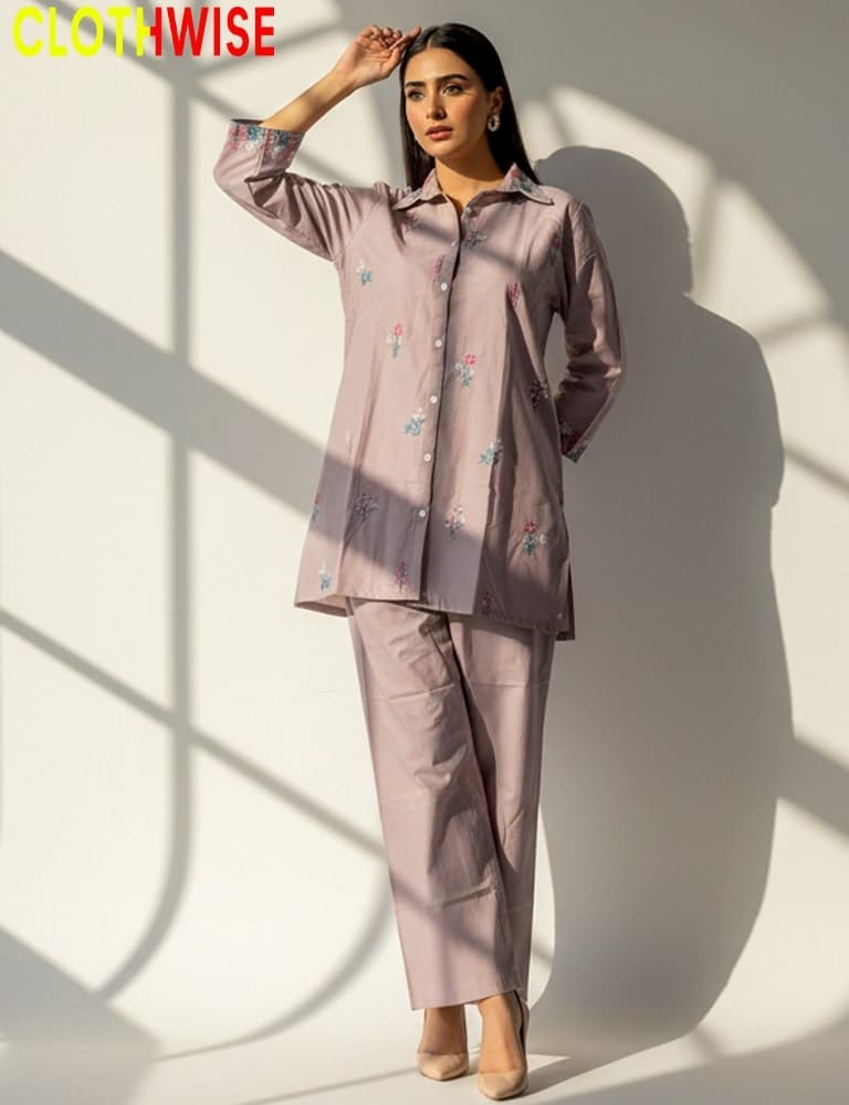 Woman wearing a matching outfit with a 'Clothwise' logo in the corner.