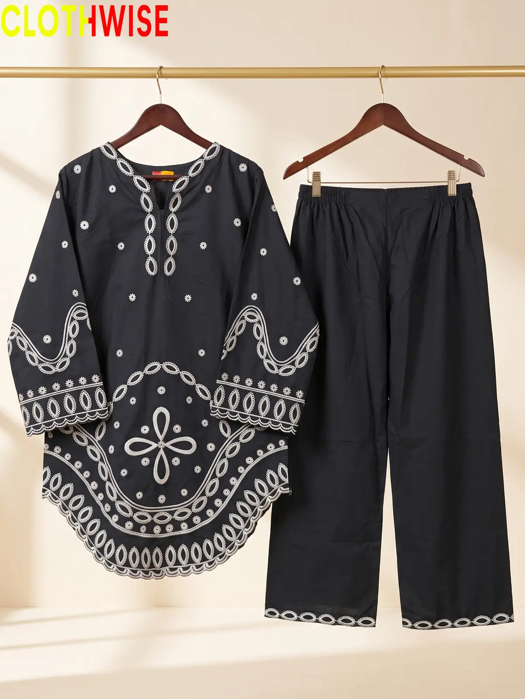 Aarzo embroidered lawn suit charcoal hanger view