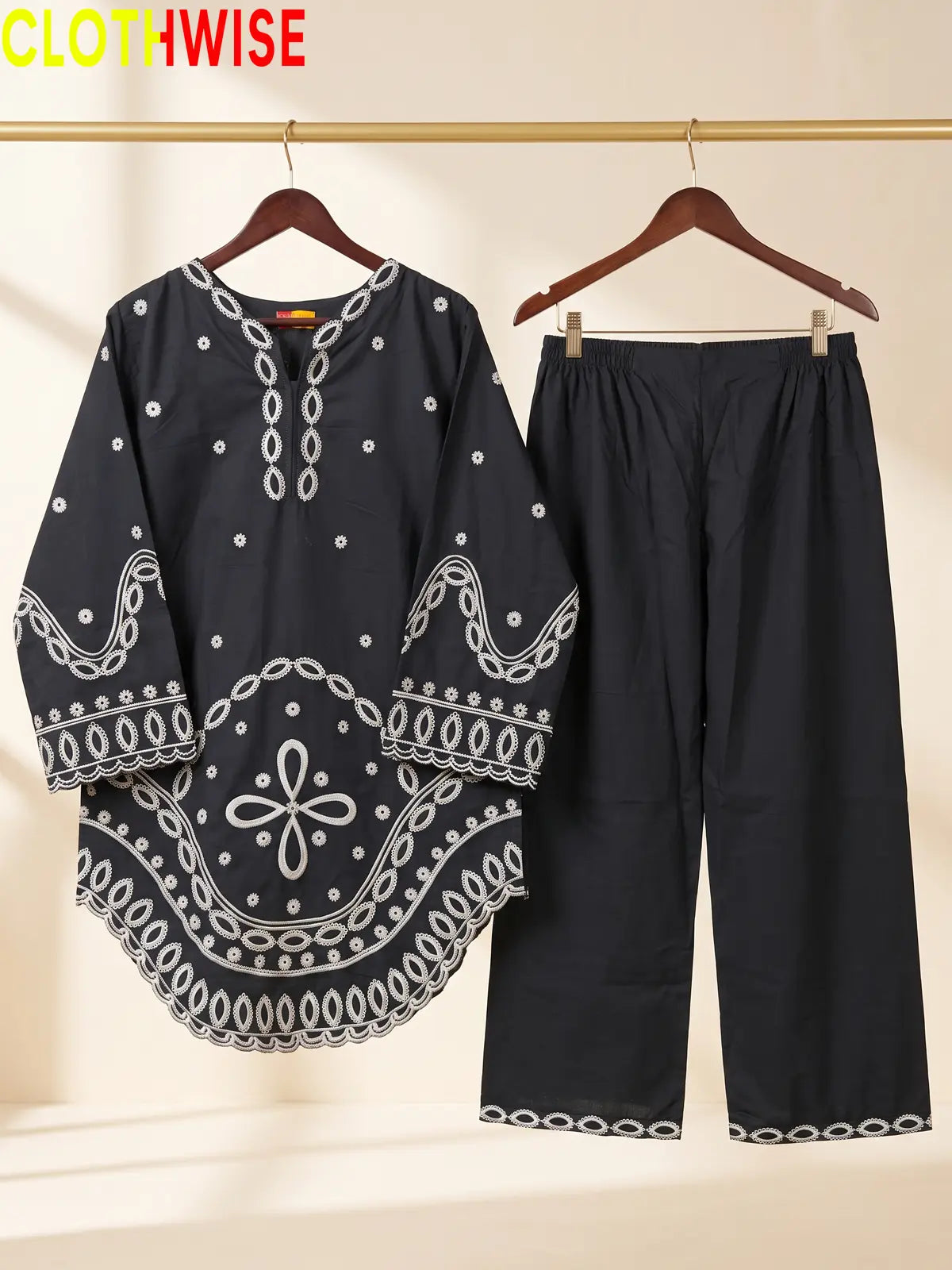 Aarzo embroidered lawn suit charcoal hanger view