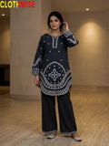 Aarzo embroidered lawn suit charcoal front standing view