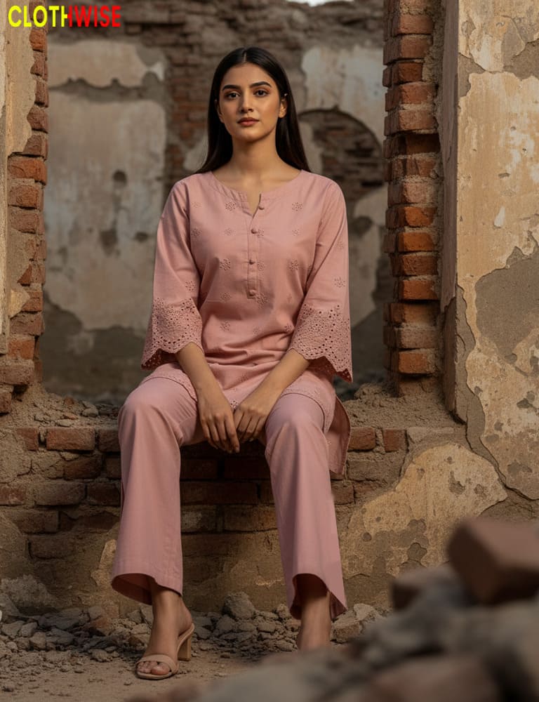 Tabeer – Chikankari Cotton Embroidered Meat Pink Co-Ord Set