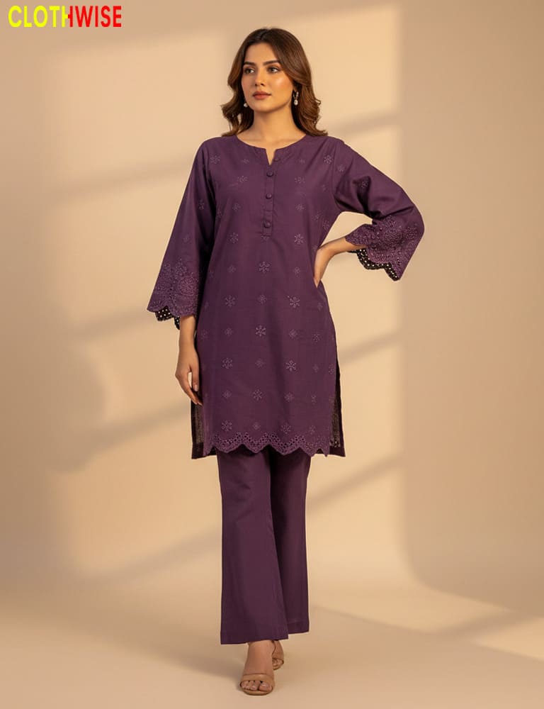 Tabeer – Chikankari Cotton Embroidered Purple Co-Ord Set
