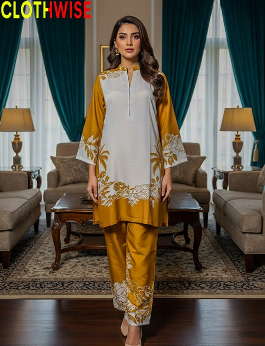 Crepique – Luxury Crepe Silk Printed Co-ord Set Mustard