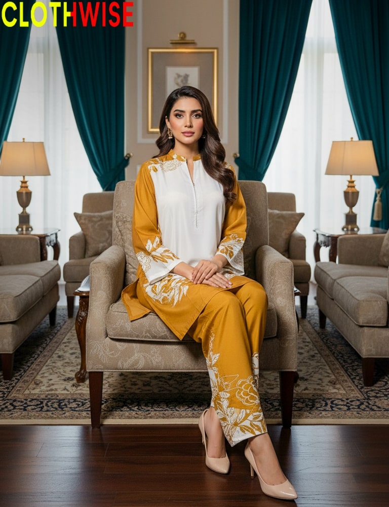 Crepique – Luxury Crepe Silk Printed Co-ord Set Mustard