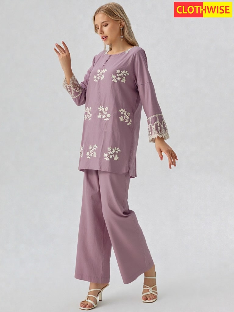 Florielle – 2-Piece Cotton Co-Ord | Delicate Floral Embroidery in a Soft Blush Hue