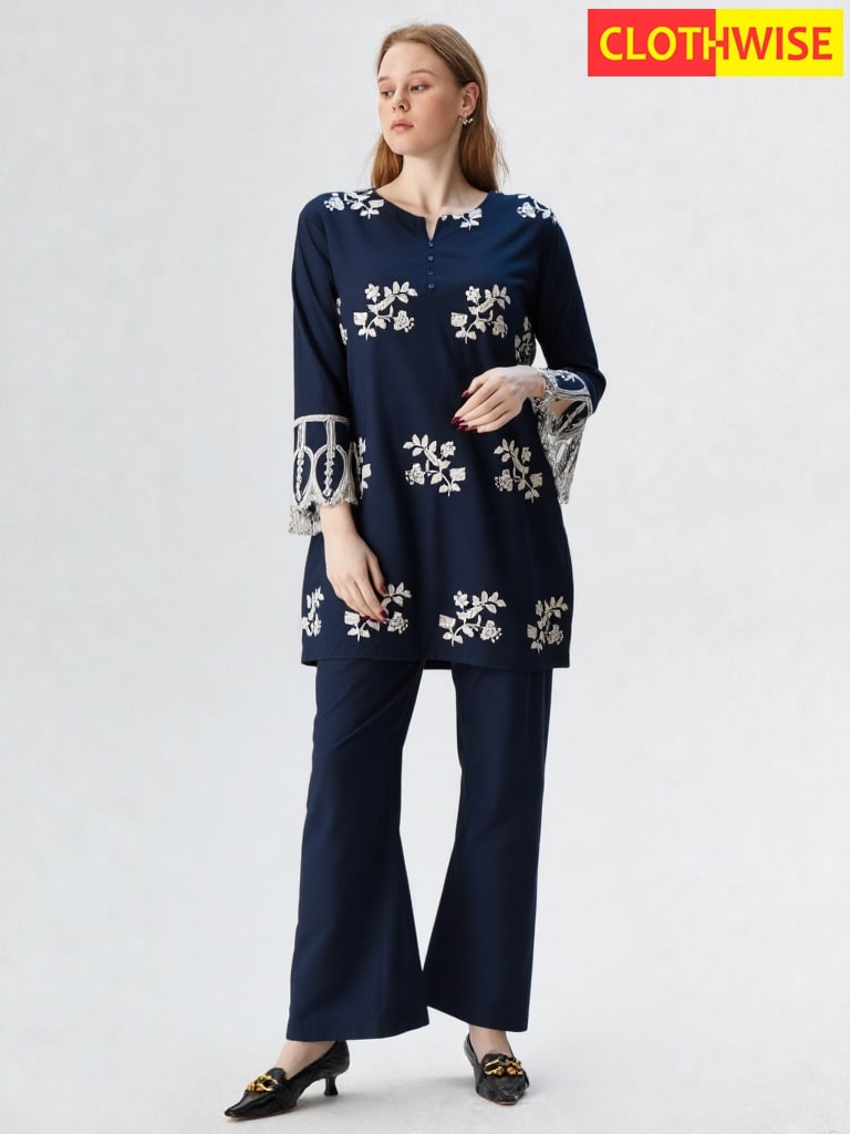 Florielle – 2-Piece Cotton Co-Ord | Delicate Floral Embroidery in a Soft Blush Hue