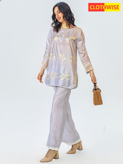 Florielle – 2-Piece Cotton Co-Ord | Delicate Floral Embroidery in a Soft Blush Hue