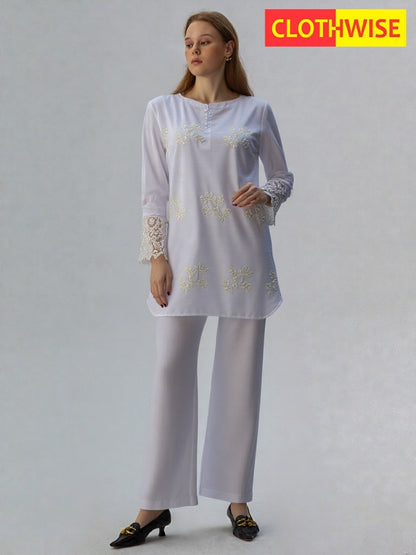 Florielle – 2-Piece Cotton Co-Ord | Delicate Floral Embroidery in a Soft Blush Hue