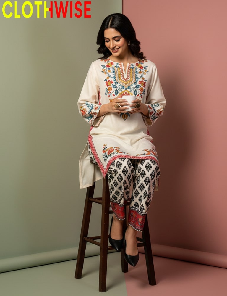 Saiyaara – Creme Printed Slub Lawn Co-ord Set