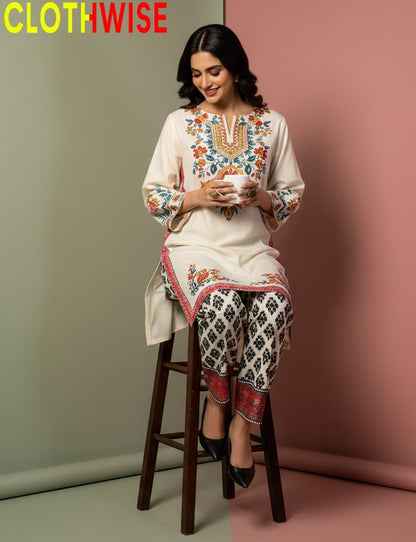 Saiyaara – Creme Printed Slub Lawn Co-ord Set