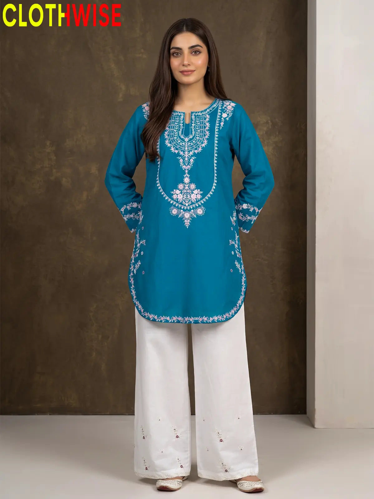 Zeenat Dark Teal 2-piece sequin embroidered suit - front standing view