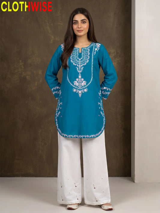 Zeenat Dark Teal 2-piece sequin embroidered suit - front standing view