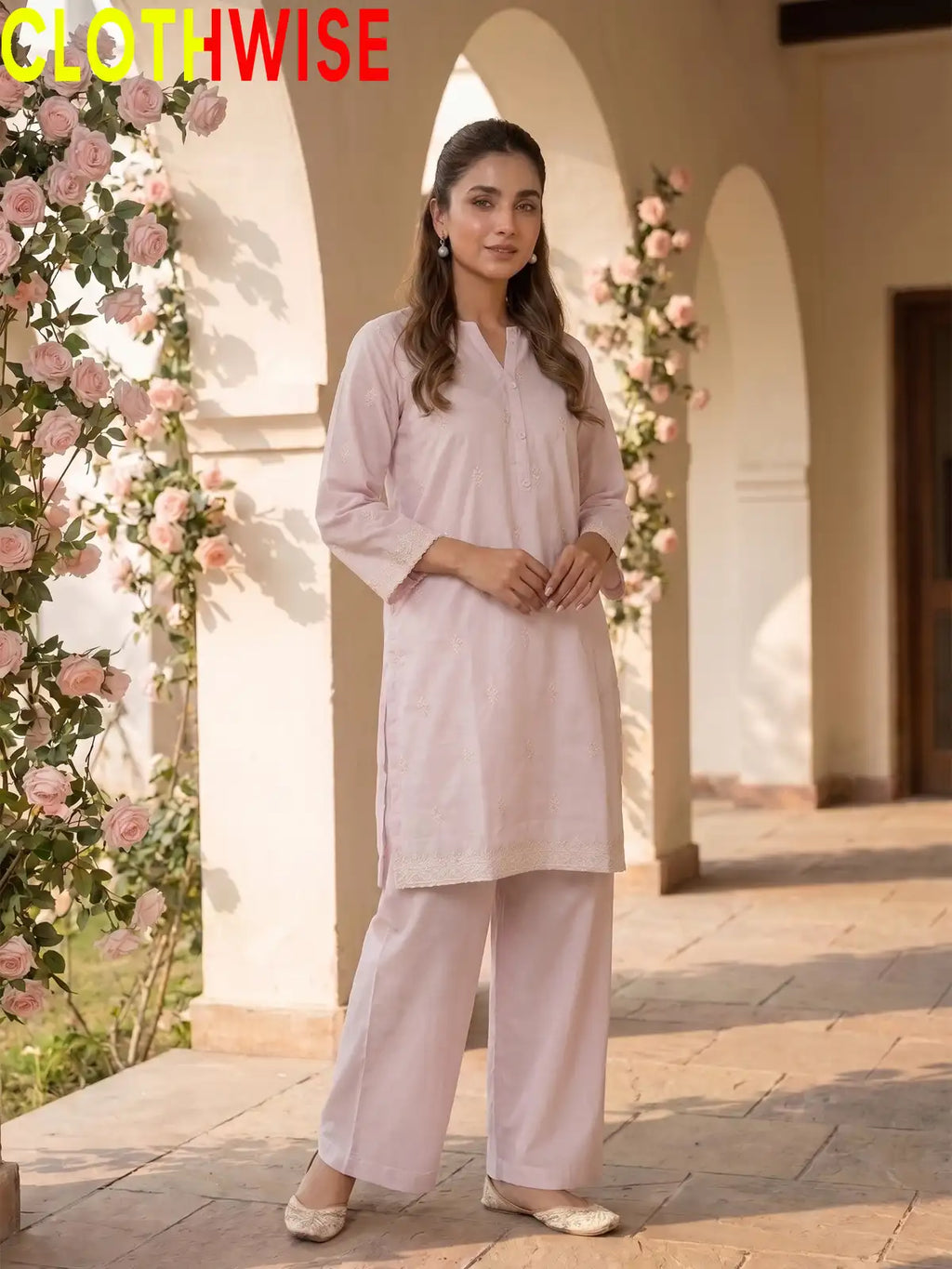 Amal Embroidered Cotton 2-Piece Suit | Booti Kurta with Flapper