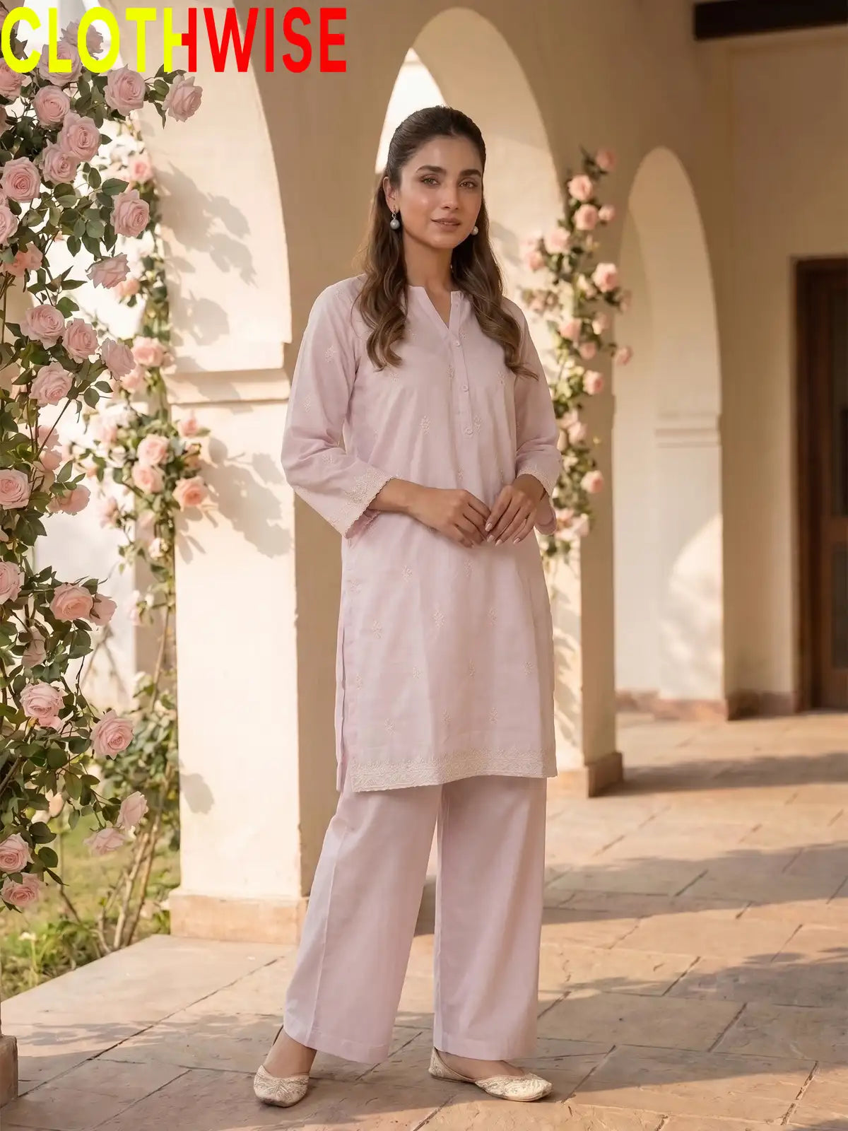 Amal Embroidered Cotton 2-Piece Suit | Booti Kurta with Flapper