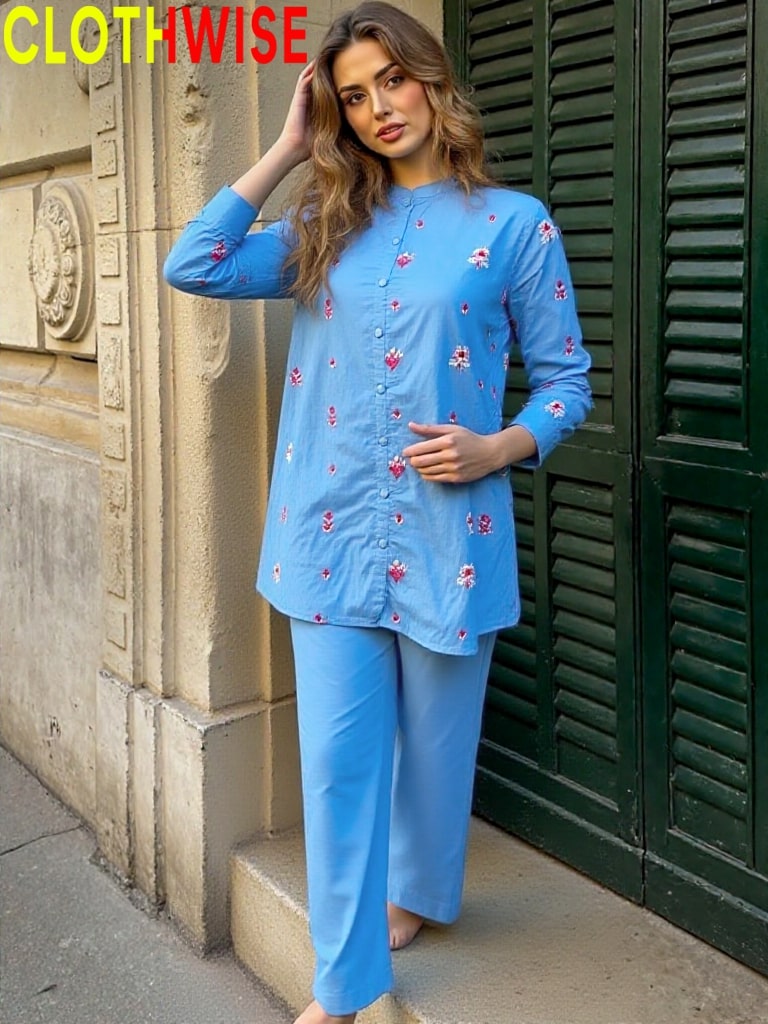 Dhanak embroidered co-ord 2-piece set for women and girls ready to wear