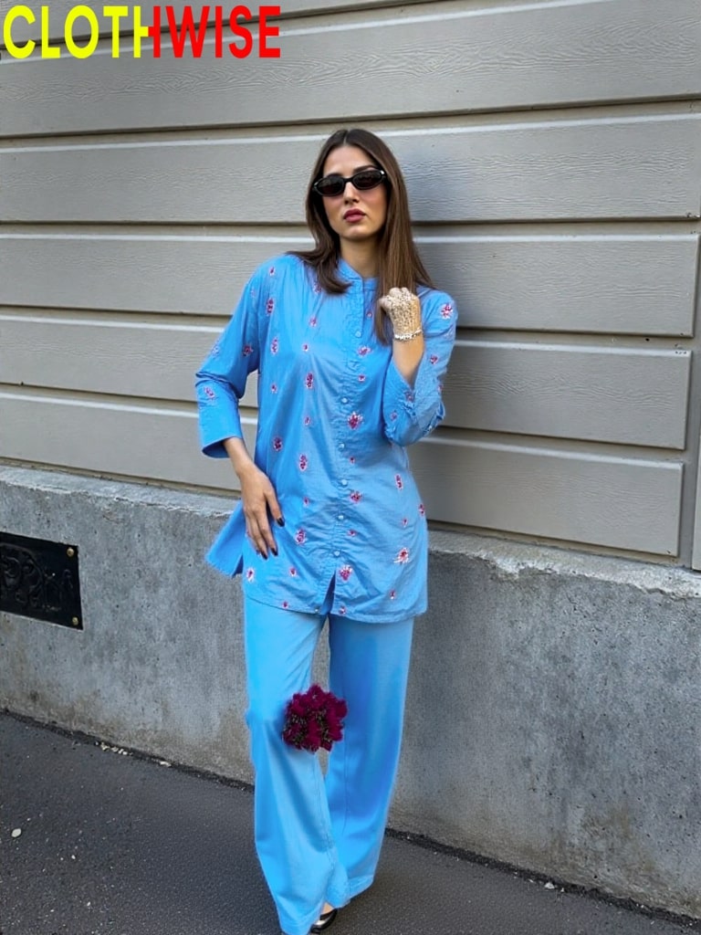 Dhanak embroidered co-ord 2-piece set for women and girls ready to wear