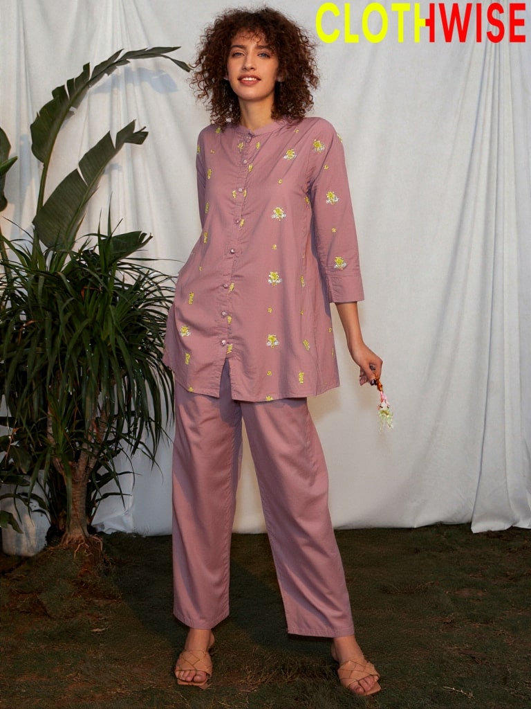 Dhanak embroidered co-ord 2-piece set for women and girls ready to wear
