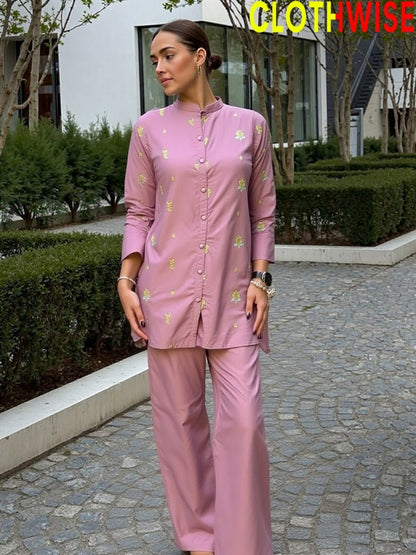 Dhanak embroidered co-ord 2-piece set for women and girls ready to wear
