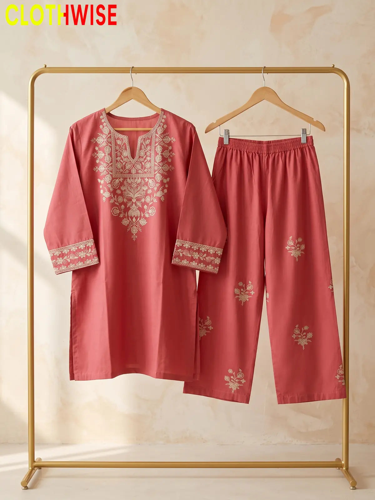 Ebony – Embroidered Cotton Kurta with Embroidered Wide-Leg Palazzo | 2Pc Suit