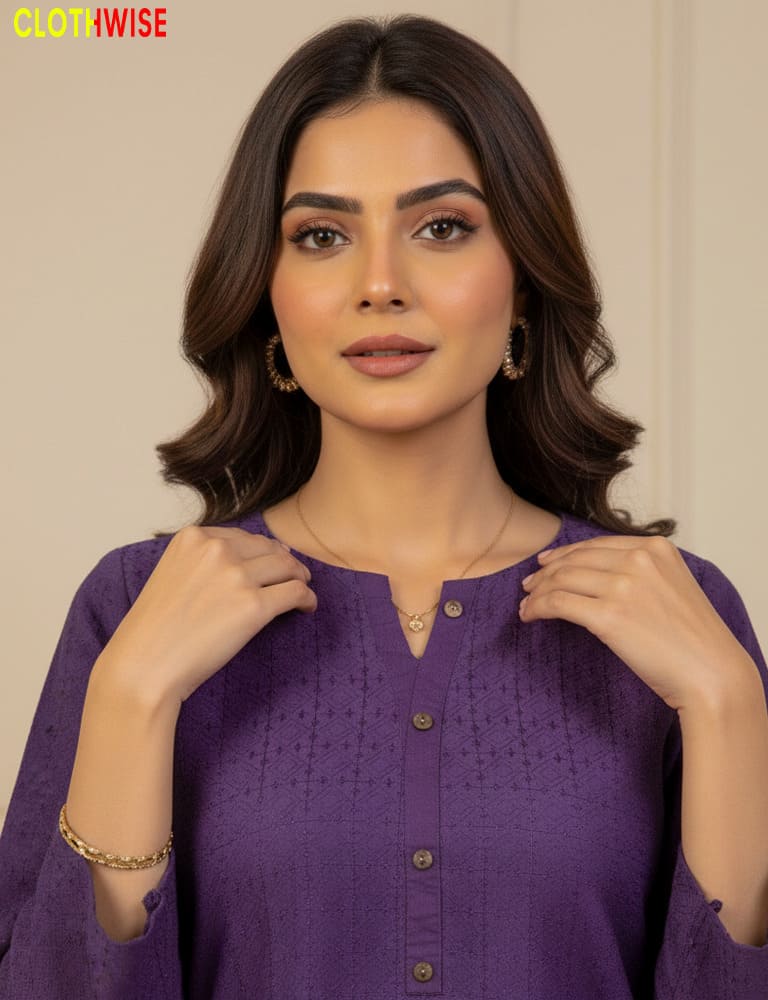 Premium 2-Piece Full Embroidered Chikan Kari Cotton Suit – Purple