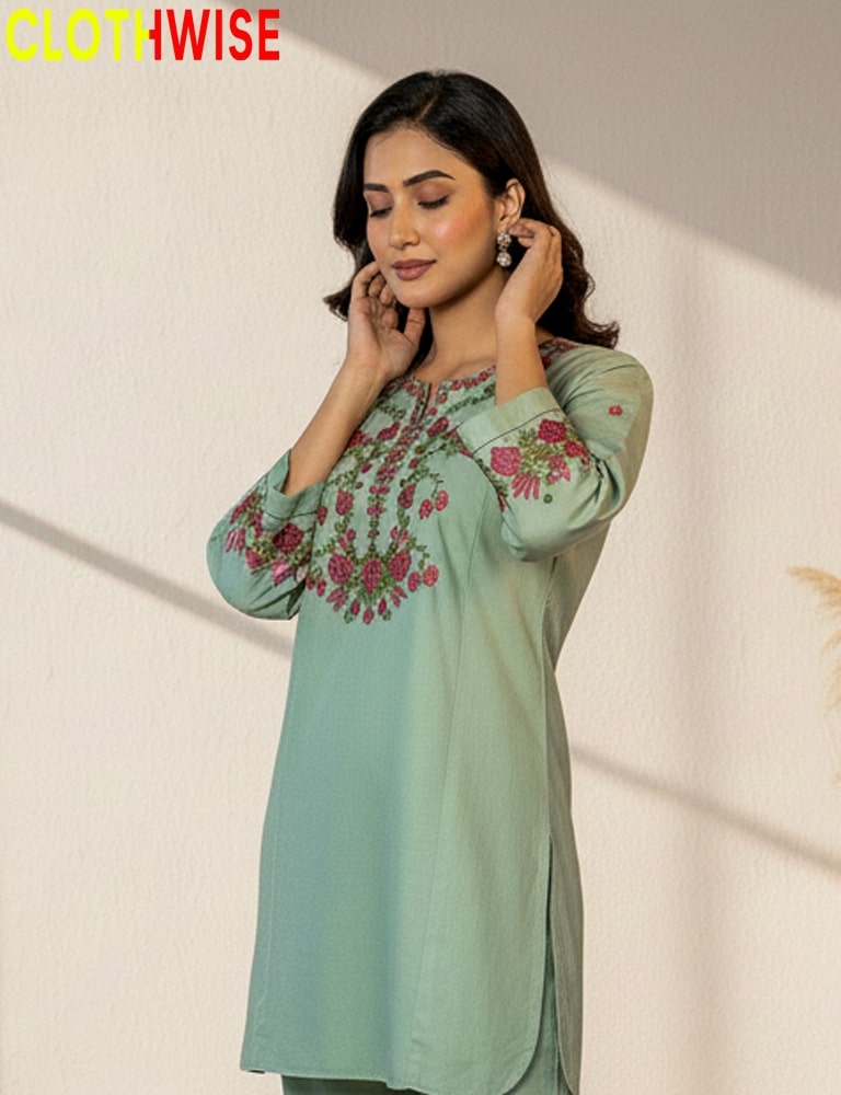 Rangzaar – 2 Piece Lgreen Embroidered Cotton Co-ord Set for Girls & Women