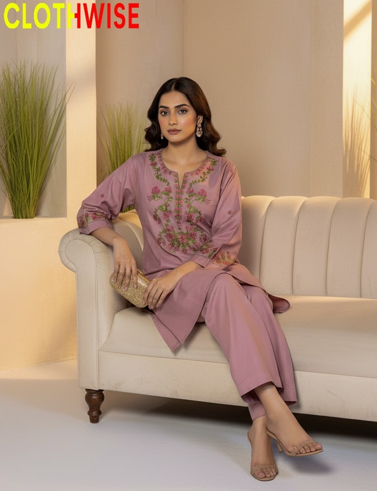 Rangzaar – 2 Piece Onion Embroidered Cotton Co-ord Set for Girls & Women