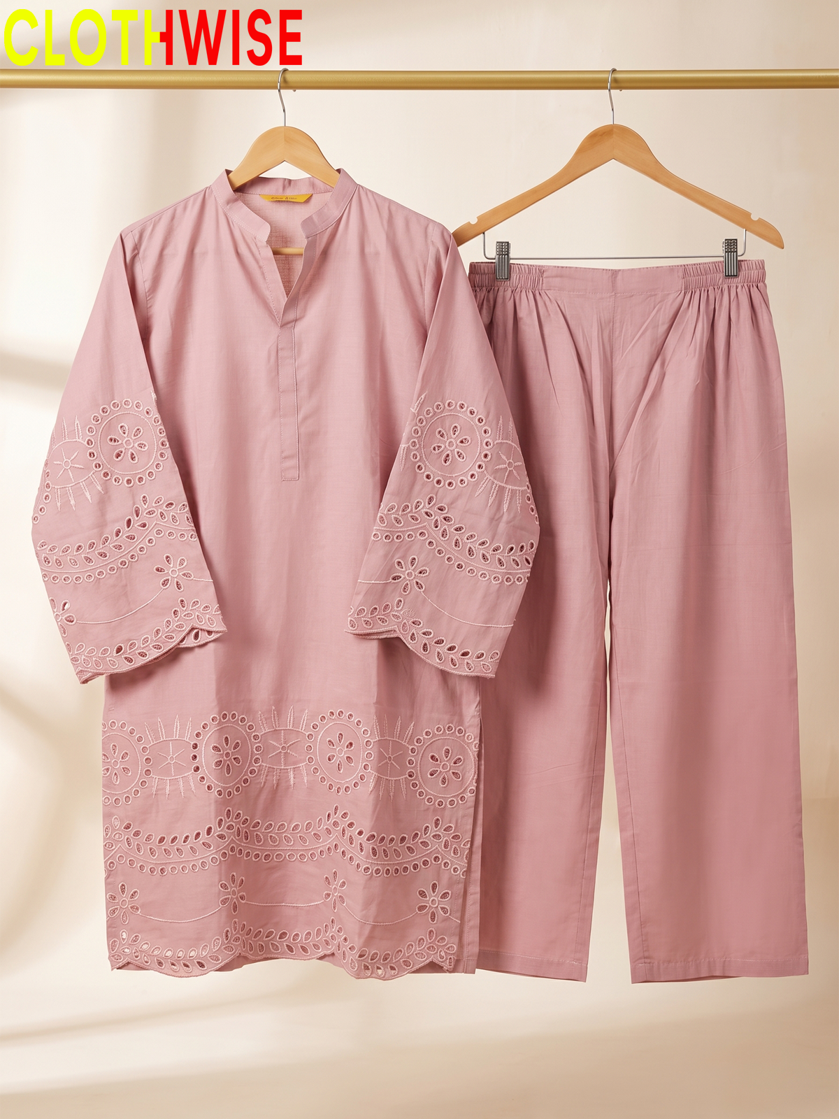 CottonCut Schiffli Embroidered Cotton 2-Piece Suit | Eyelet Kurta with Flapper