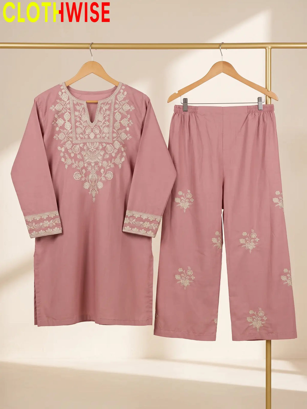 Ebony – Embroidered Cotton Kurta with Embroidered Wide-Leg Palazzo | 2Pc Suit