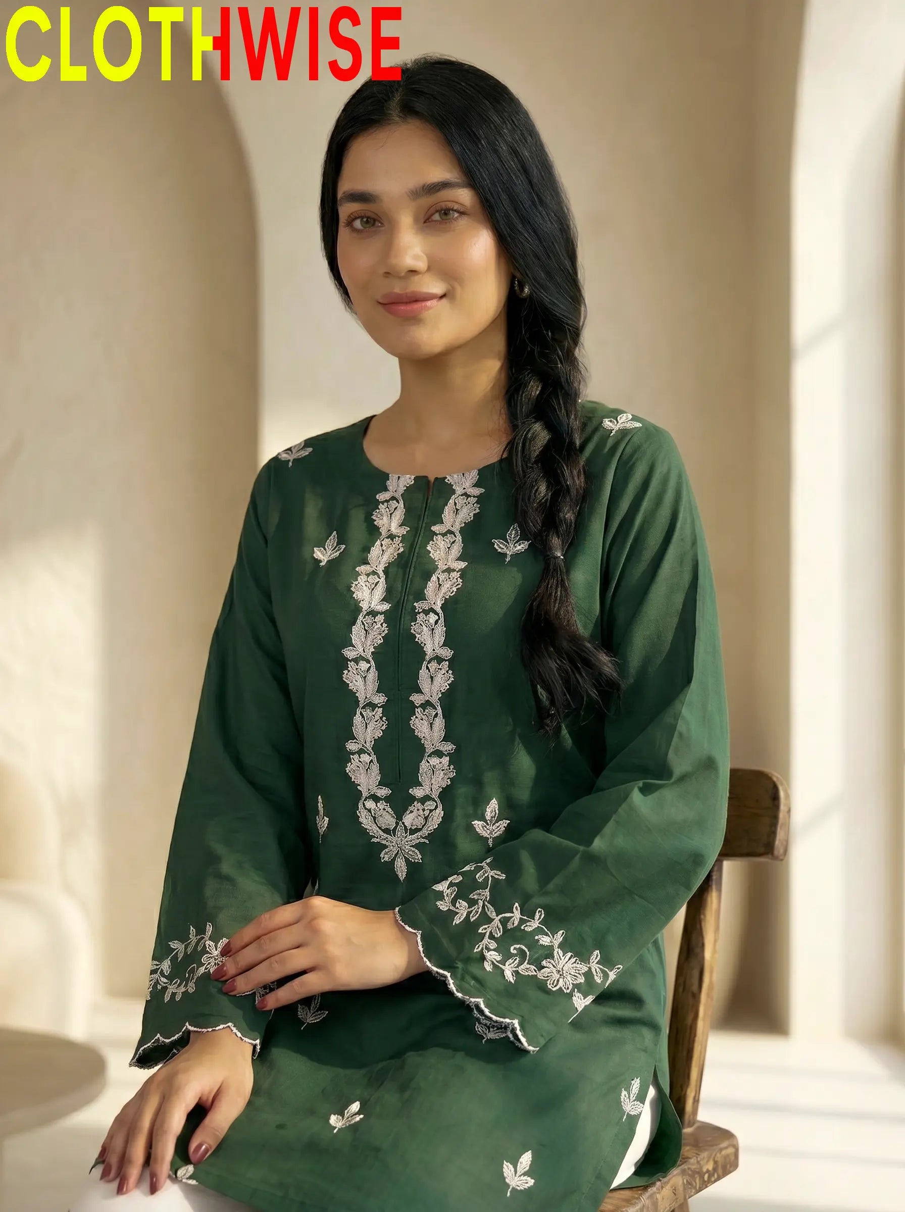 Riwaayat Embroidered Cotton Co-ord Set – Green | Stitched 2-Piece Suit for Women - Pakistani Women Pret | CLOTHWISE