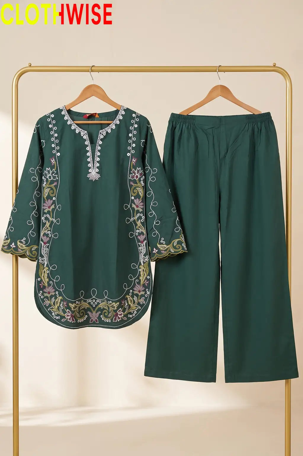 Zarnish Green 2-piece embroidered suit - on hanger