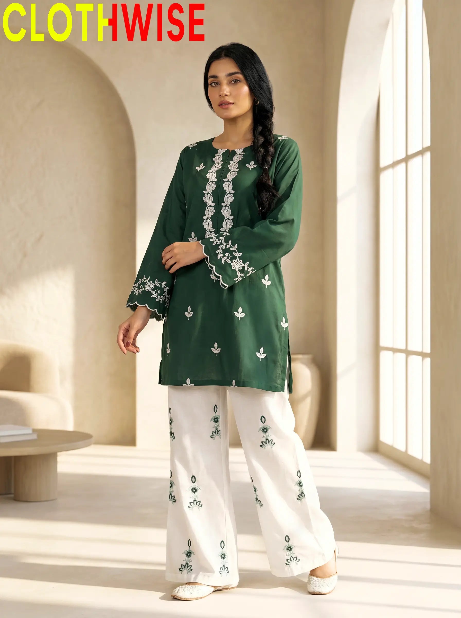 Riwaayat Embroidered Cotton Co-ord Set – Green | Stitched 2-Piece Suit for Women - Pakistani Women Pret | CLOTHWISE